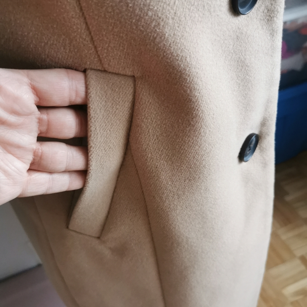 Womens Camel Single-Breasted Wool-Blend Coat - Picture 2 of 7